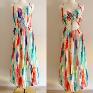 SILVAE colorful water color silk maxi dress sz S NWT 2 in‎ 1 style